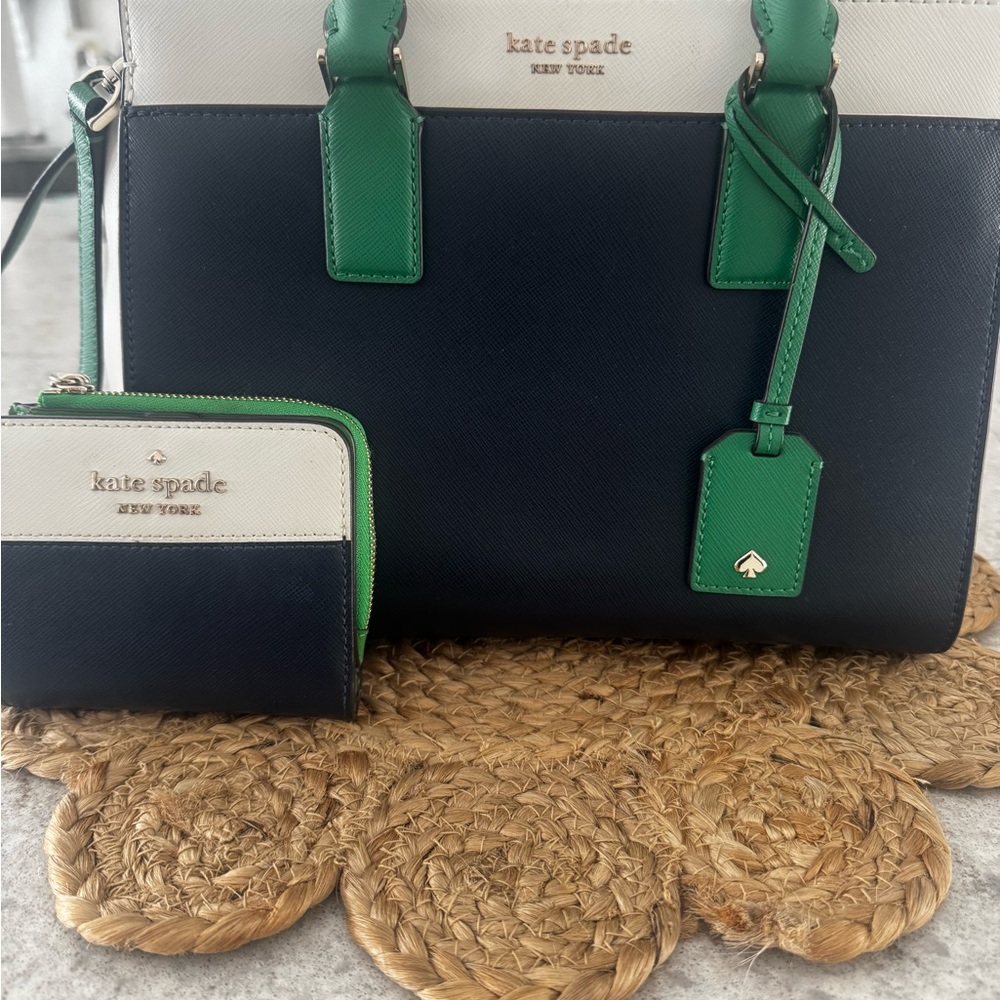 Kate Spade Green and Blue Satchel with Structured Design